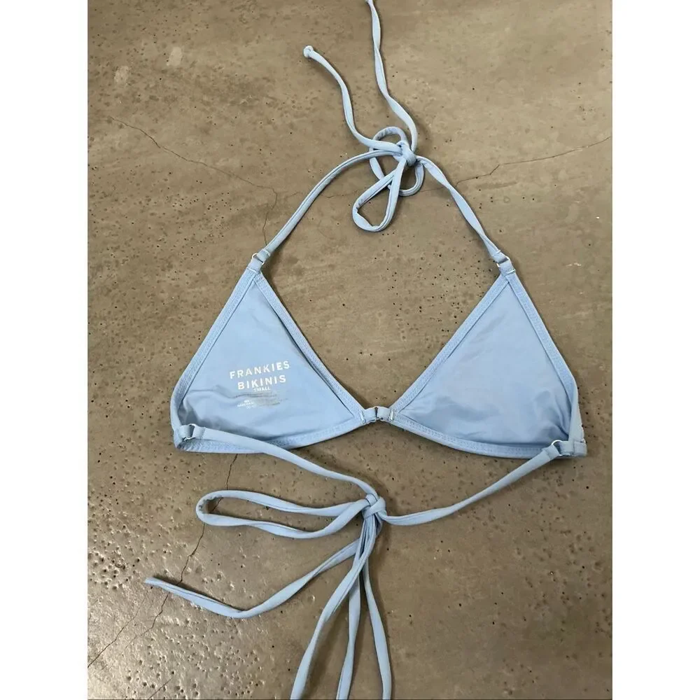 Frankie’s Bikinis Ivy Puffy Triangle Bikini Top | Blue in Small